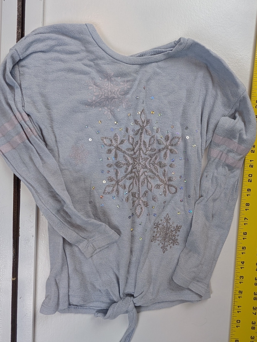 Girls Light Blue Snowflake Tie-Front Long Sleeve Top
